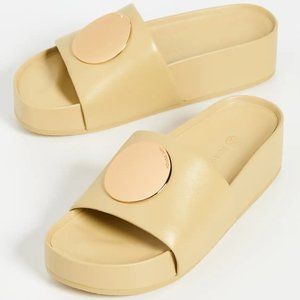 NIB Tory Burch Patos Slide Disk Leather Sandal Cornbread Yellow US 8 AUTHENTIC